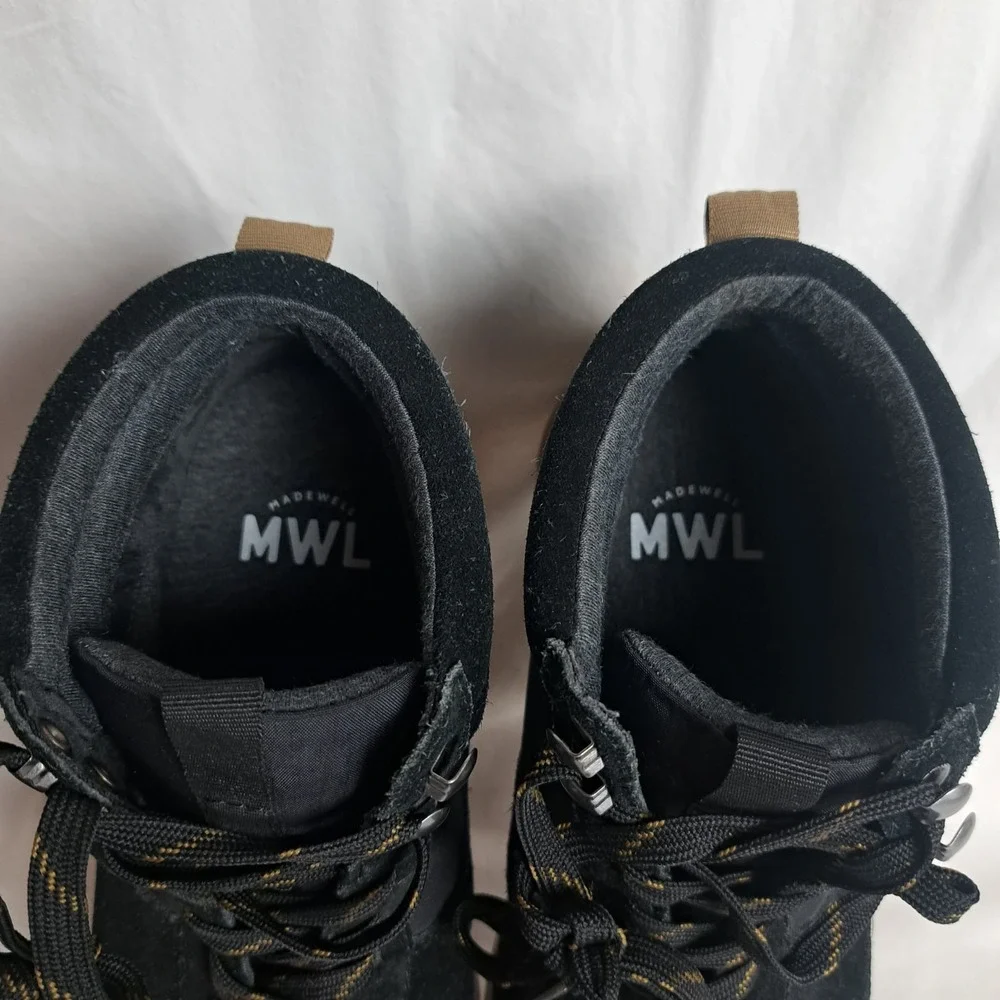 Madewell Sneaker Boot Womens 7M Black Lace Up Nylon and Suede Water Resistant